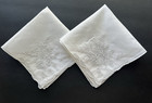 Nos 2 Vintage White Linen Hankies Madeira Style Embroidered Raised Padded Flower