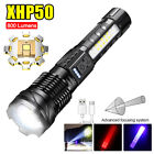 800lm Xhp50 Led Flashlight Usb Rechargeable Side Red Blue Light Zoom Torch 1500m