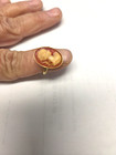 Vtg Gold Tone Orange White Cameo Ring