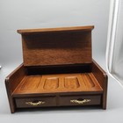 Vintage Wooden Jewelry Box Two Drawers Nautical Accents Brass Ship Wheel Handles