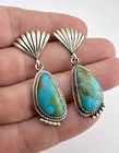 Vintage Navajo Sterling Silver Royston Turquoise Stamped Post Dangle Earrings
