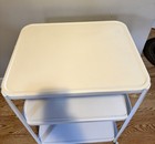 Vtg 3 Tier White Metal Kitchen Rolling Utility Bar Cart Mcm Wood Wheels Restored