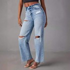 Women Straight Leg Ripped Denim Jeans