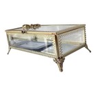 Antique Style  Glass Gold Footed Jewelry Dresser Trinket Box New   