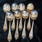 Set Of 8 1847 Rogers Bros Old Colony Silverplate Place   Round Soup Spoons 1911