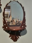Set Of Vintage Carved Wood Wall Mirror With Small Demi-lune Shelf C1940 Folk Art