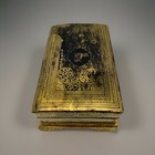 Vintage Desk Jewelry Box Burmese Gold Leaf Lacquerware Hinged Box   7   x 2 5   