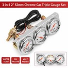 2  52mm Chrome Car Triple Gauge Set Kit 3 In1 Water Temp Oil Pressure Volt Meter