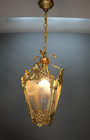 Antique French Rococo Revival Ornate Brass Hanging Pendant Lantern Lamp