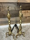 Vintage Brass Andirons Fire Dogs For Fireplace 18 5  X 16  Cast Iron Colonial 