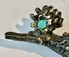 Awesome Vintage Southwestern Navajo Silver 925 And Turquoise Roadrunner Brooch 
