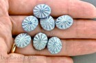 12pcs Czech Starburst Oval Beads - Pressed Czech Glass - Milky Denim Blue With