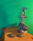 Vtg  Grinder Universal  3 Cast Iron Food   Meat Grinder Table Clamp Hand Crank