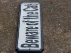 Large Cast Iron Beware Of The Cat Antique Style House Garden Gate Plaque Sign