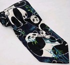Disney Store Mickey Mouse And Panda Bears 100  Silk Necktie Navy Blue Vintage