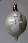 Vintage Glass Mica Pictured Snowman W Broom Pink Drop Christmas Ornament Poland