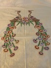 Vtg  Embroidered Peacocks Cotton Bedspread Wide Crochet Lace Trim Full  queen