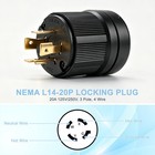 L14-20p Locking Plug 20amp 125 250v Generator Twist Lock Male Diy Weatherproof