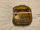Vintage Jewelry Casket Trinket Box Filigree Brass  Amber Glass Ormolu