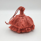 Vtg French Double Tassel Furniture Key Fob Pink   Coral Silk Cotton 3  Tassel