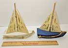 Wooden Sailboats - Set Of 2 - Sailing Yacht Nautical Decor Handmade Hand Painted