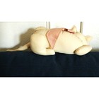 Vintage 80s Cream Off White Cat Stuffed Plush Shelf Sitter Cottagecore Pink Bow