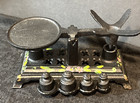Vintage Miniature Cast Iron Balance Scale Hand Painted Floral With 4 Weights