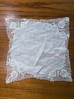 Vintage White Linen Handkerchief 10    Floral Lace Applique Wedding Bridal Hankie