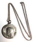 Antique Holy Face Jesus Christ Sterling Silver Medal Pendant Necklace Chain 17   