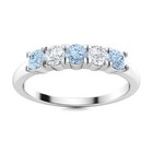 Five Stone 4mm Round Shape Aquamarine 925 Sterling Silver Women Stackable Ring