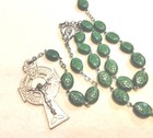 Irish Ireland Celtic Cross  Shamrock Green Bead Vintage Rosary Excellent 