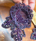 Applique Flower Beaded Layered 3x3 75  Hand Sewn Glass Aubergine 1pc