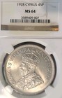 Cyprus 1928 45 Piastres Superb Full Strike Luster Gem Bu Rare Ngc 64   Lv