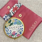 Gucci Beauty Floral Compact Mirror W  Pink Satin Pouch Gold Tone 6cm