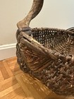 Vintage Primitive Woven Gathering Basket Large 15x12x17 Natural Grapevine Handle