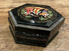 Russian Lacquer Hand Painted Box Hexagonal 3 Charming 3 75 d Vtg Mothers Day