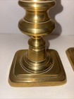 Antique Pair Of Brass Candlesticks Push Up Large Diamond English 19th Century