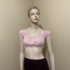 Women   s Pink Cotton Casual Summer Open Embroidered Elastic Waist Size L Top
