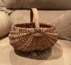 Antique Primitive  split Buttocks  Gathering Egg Or Melon Basket woven W  Handle