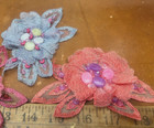 Embroidered Applique Layered Flower Leaves 4x5  Hand Sewn Beads 1pc