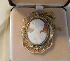 Vintage Carved Cameo 12k Gold Filled Pendant Necklace Filigree Frame