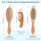 Baby Hair Brush And Comb Set For Newborns   Toddlers - Wooden Baby Brush Set    