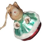 Vintage Blown Glass Lady Mouse Christmas Ornament Teal Dress Fur Trim Figural