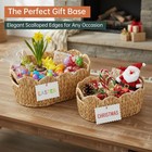 Scalloped Basket Set Of 2  Water Hyacinth Wicker Basket For Storage   Gifts