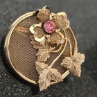 Vintage Art Deco Brooch With Pink Rhinestone Flower   Leaf Design C-clasp Pin