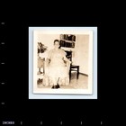 Old Vintage Square Photo Solo Woman Glasses Sitting In Chair Smiling Snapshot