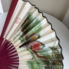 Asian Art Paper Fan Souvenir Bird Art Chinese Writing Red Handle Vintage 90s