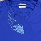 Columbia Pfg Shirt Womens L Omni-shade Sun Protection Short Sleeve Blue V-neck