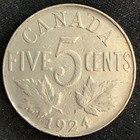 1924 Canada 5 Cents Nickel Coin - Vf  very Fine  Condition