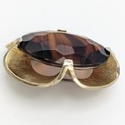 Vintage Faceted Brown Porphyr Glass In Mid Century Modern Gold Tone Setting